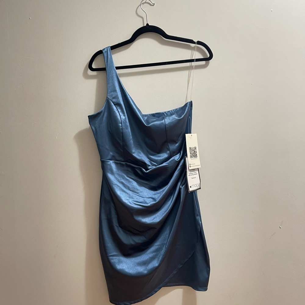 Macy’s Emerald Sundae One-Shoulder Satin Dress in Blue